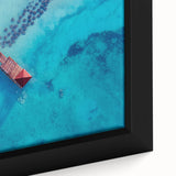 Extra large framed canvas featuring a textured, colorful Caribbean scenery, ideal for living room decor.