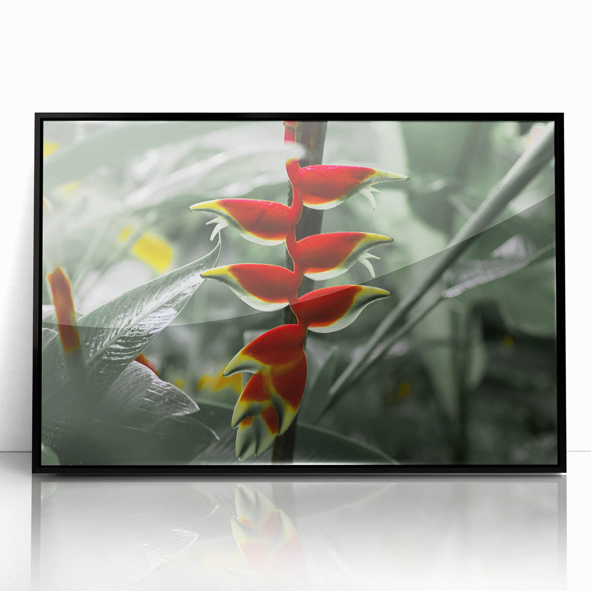 Large abstract wall art depicting a Caribbean scenery on a framed acrylic print, with vibrant blue and green tones.