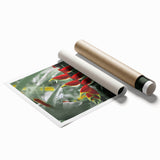 Extra large rolled print of a Caribbean Martinique scenery featuring vibrant floral art, ideal for classy bathroom wall art.
