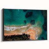 Black and white framed canvas of a vintage Puerto Rican landscape, ideal for bedroom wall decor.