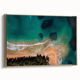 Framed canvas featuring a vintage-style landscape painting of Puerto Rican scenery, ideal for bedroom wall art.
