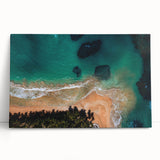 Black and white stretched canvas of a serene Puerto Rican landscape, ideal for kitchen wall art.