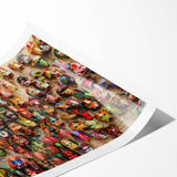 Extra large rolled print featuring line art flowers in vibrant colors, ideal for large living room wall art.