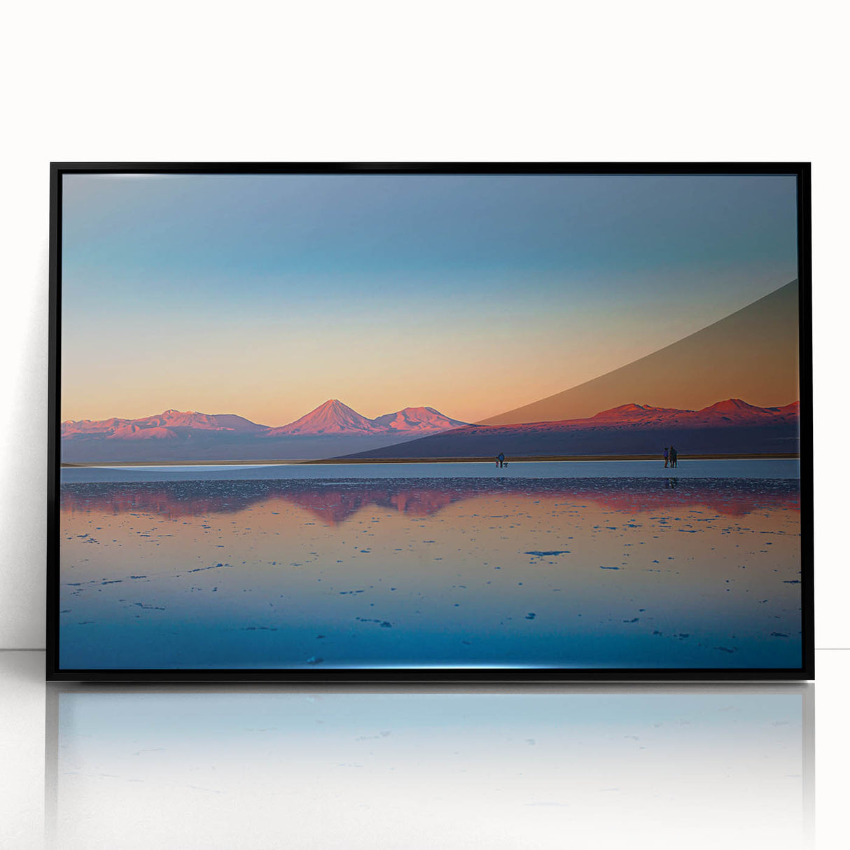 Large abstract wall art depicting a Central American landscape in muted earth tones on a black framed acrylic.