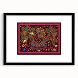 Extra large abstract art print of a Central American scenery in black frame, ideal for living room decor.