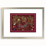 Textured abstract art print of Central America scenery in silver frame, ideal for bedroom wall decor.