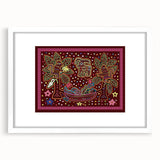 Abstract art print of a stylized Panama landscape in muted earth tones, framed with a white mat, ideal for dining room decor.