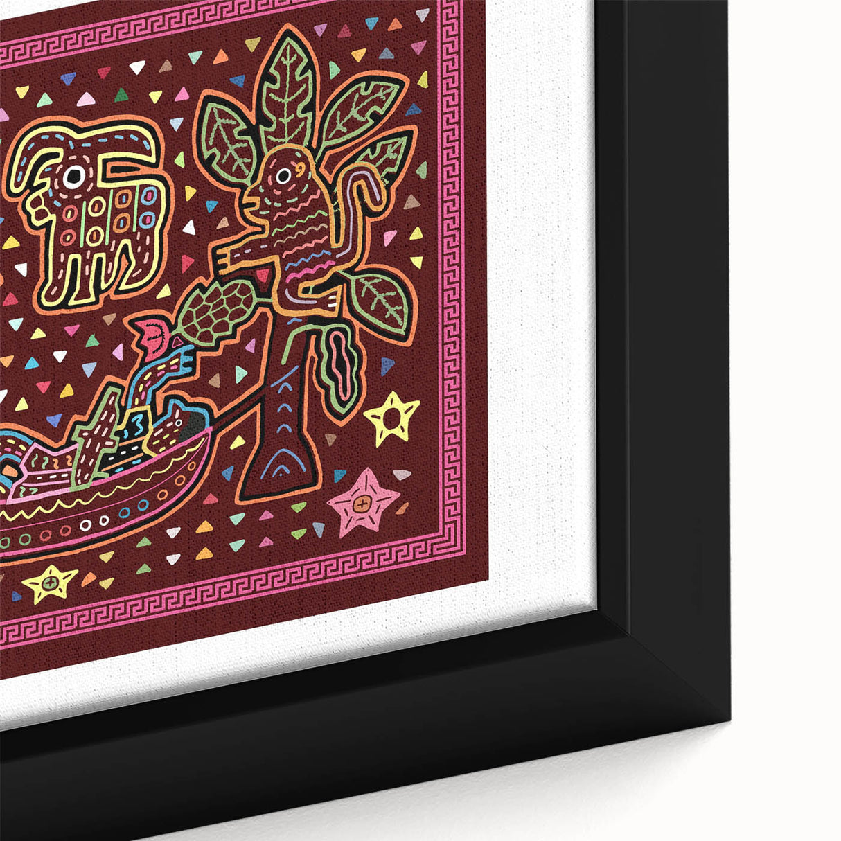 Extra large framed canvas featuring a textured, colorful Central American scenery, ideal for living room decor.
