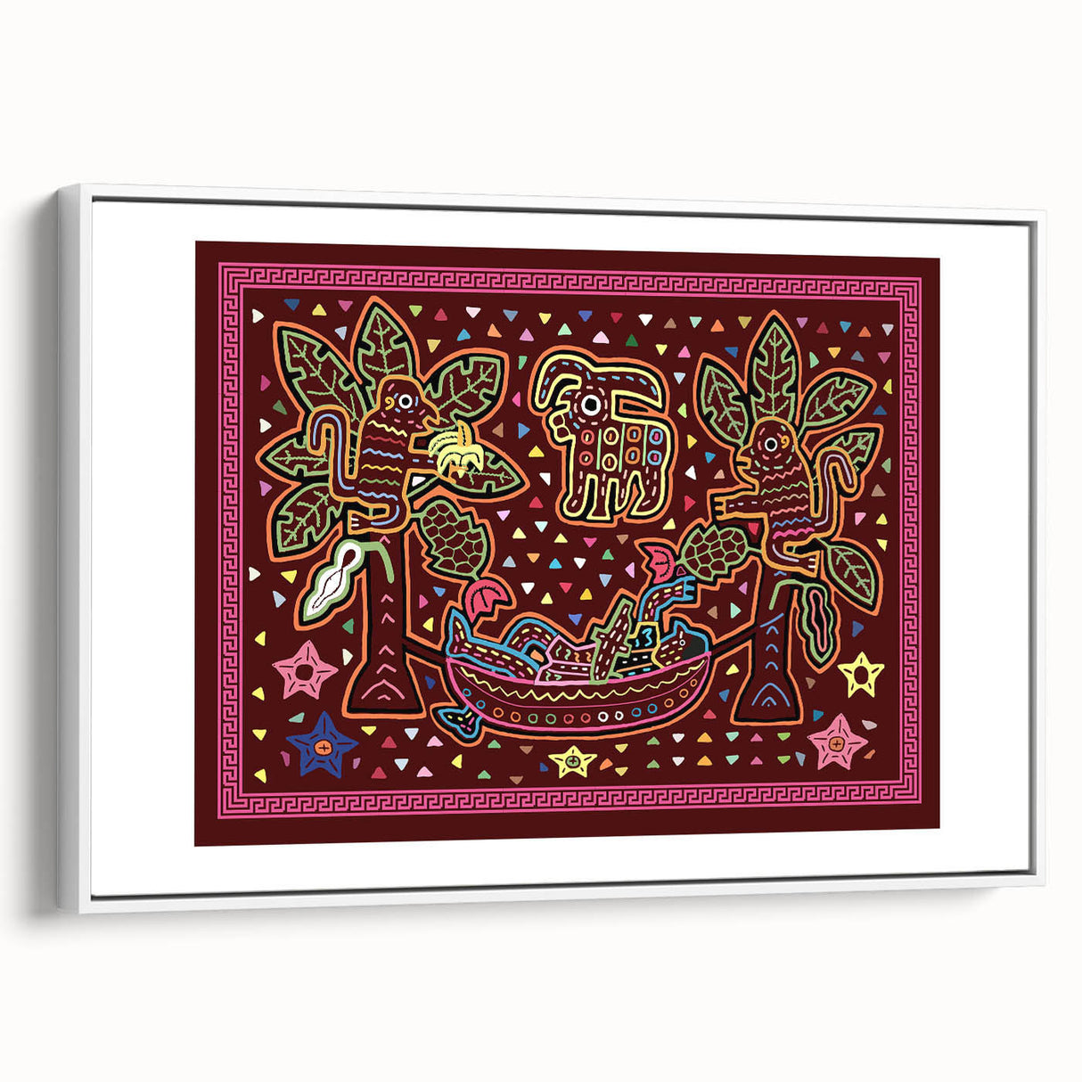 Vintage poster art of a Central American landscape on a framed canvas, featuring vibrant colors, ideal for living room decor.