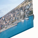 Large abstract wall art depicting a European Albanian scenery in muted earth tones, acrylic glass.