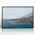 Large abstract wall art depicting a European scenery in Albania, in black acrylic frame, suitable for modern art wall decor.