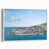 Vintage poster art of a scenic Albanian landscape on extra large framed canvas.