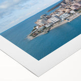 Art deco poster of an Albanian landscape in muted earth tones on rolled canvas, suitable for dining room wall art.