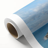 Art Deco-style poster of an Albanian landscape on rolled canvas, featuring muted earth tones.