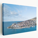 Large canvas print of a European Albanian landscape in muted earth tones, suitable for kitchen wall art.