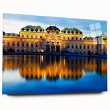 Large abstract depiction of European scenery in muted earth tones on acrylic glass.