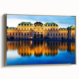 Framed canvas featuring a vintage-style landscape painting of an Austrian scenery in muted earth tones.