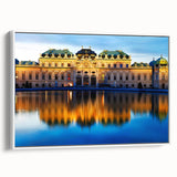 Vintage poster art of a European Austrian landscape in vibrant colors on a framed canvas, ideal for living room decor.