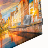 Mid-century modernist style large abstract wall art of a European scenery in muted colors on acrylic glass.