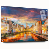 Acrylic print of a European scenery in muted earth tones, ideal for dining room decor.