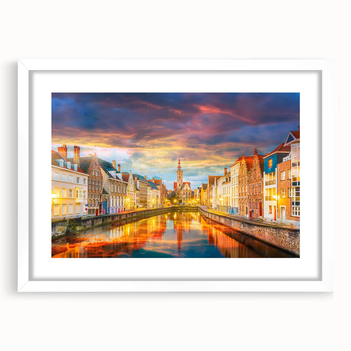 Textured abstract art print depicting a European scenery in muted earth tones on a framed white mat.