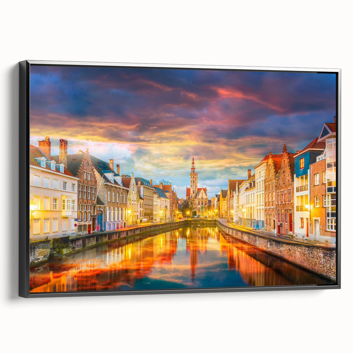 Black and white vintage poster art of a Belgian landscape on framed canvas, ideal for bedroom wall decor.