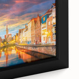Black wall art featuring a textured European scenery in vibrant colors on a large framed canvas, ideal for living room decor.