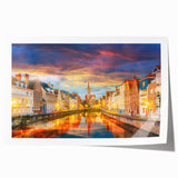 Rolled print of a European scenery with vibrant floral elements, ideal for art wall dining room.
