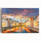 Black and white stretched canvas of a European cityscape, ideal for kitchen wall art or bedroom decor.