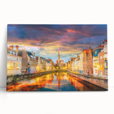 Black and white stretched canvas of a European cityscape, ideal for kitchen wall art.