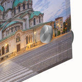 Large abstract wall art depicting a European Bulgarian landscape in muted earth tones on acrylic glass.