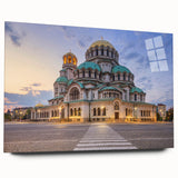 Large abstract wall art of a European scenery in muted earth tones on acrylic glass.