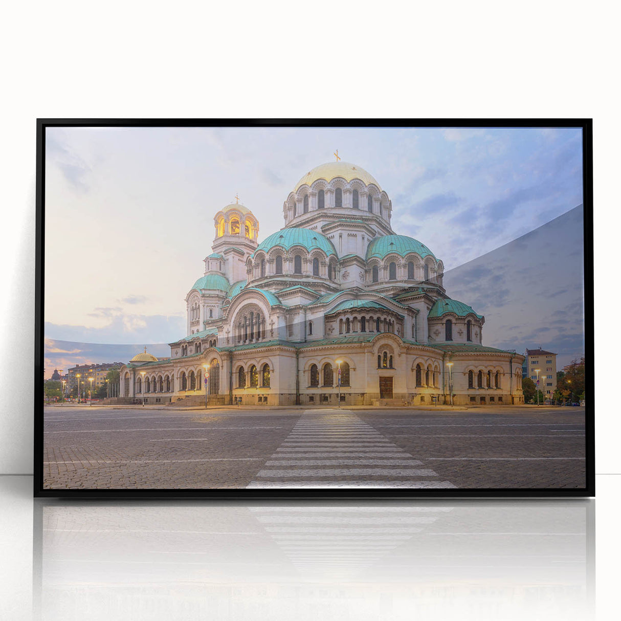 Large abstract wall art depicting a European scenery in black and white tones on framed acrylic, suitable for modern decor.
