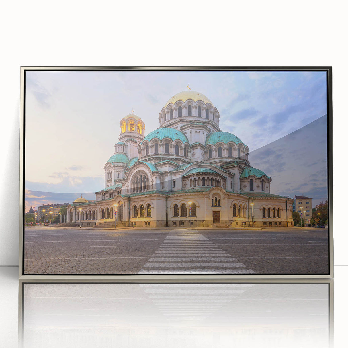 Large art print of a Bulgarian landscape in mid-century modernist style.
