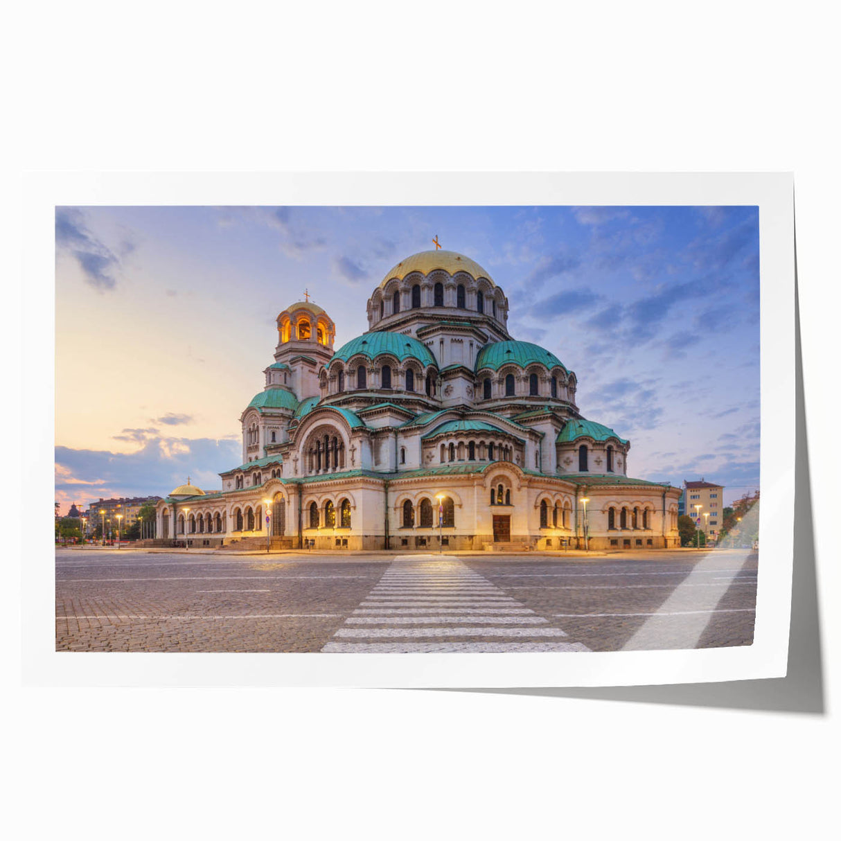 Rolled canvas print of a Bulgarian landscape with soft pastel colors, ideal for dining room wall art.