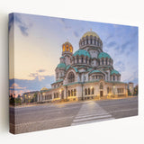 Large art depicting a scenic European landscape in muted earth tones on stretched canvas, suitable for kitchen wall art.