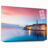 Large abstract wall art of a Croatian landscape in muted earth tones on acrylic glass.