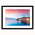 Extra large abstract art print of a colorful Croatian landscape, textured on a black framed canvas.