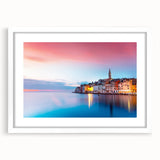 Textured abstract art print of a European Croatian landscape in muted earth tones, framed with a white mat.