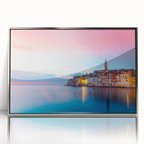 Acrylic print of a Croatian landscape in silver frame, featuring muted earth tones, ideal for modern art wall decor.