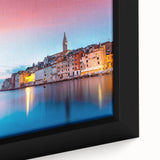 Black wall art featuring a textured, colorful Croatian landscape on extra large framed canvas, ideal for living room decor.