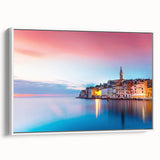 Vintage poster art of a scenic Croatian landscape on a framed canvas, featuring vibrant colors, ideal for living room decor.