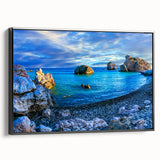 Black and white vintage poster art of a European landscape on framed canvas, ideal for bedroom decor.