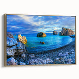 Framed canvas of a vintage-style landscape painting featuring Cyprus scenery, ideal for bedroom wall art.