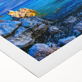 Art deco poster of a European Cyprus landscape in muted earth tones on rolled canvas, suitable for dining room wall art.