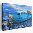 Scenic Cyprus landscape on large stretched canvas, featuring muted earth tones, ideal for kitchen wall art.