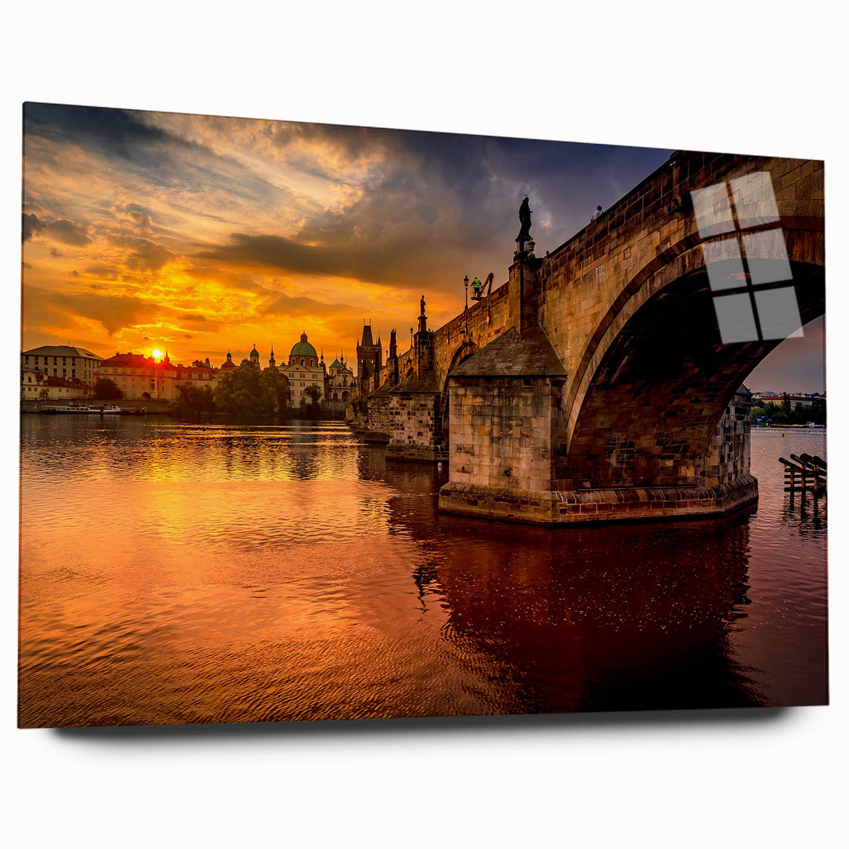Acrylic print of Prague scenery in muted earth tones, suitable for bedroom or dining room decor.