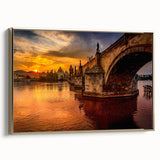 Vintage poster art of Prague landscape with black frame, ideal for bedroom wall decor.