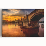 Black and white photograph of Prague skyline on stretched canvas, ideal for kitchen wall art or bedroom ambiance.