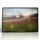 Large abstract wall art depicting a European Czech Republic scenery in muted earth tones, framed in black acrylic.